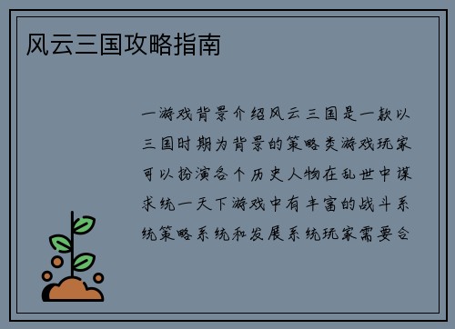 风云三国攻略指南